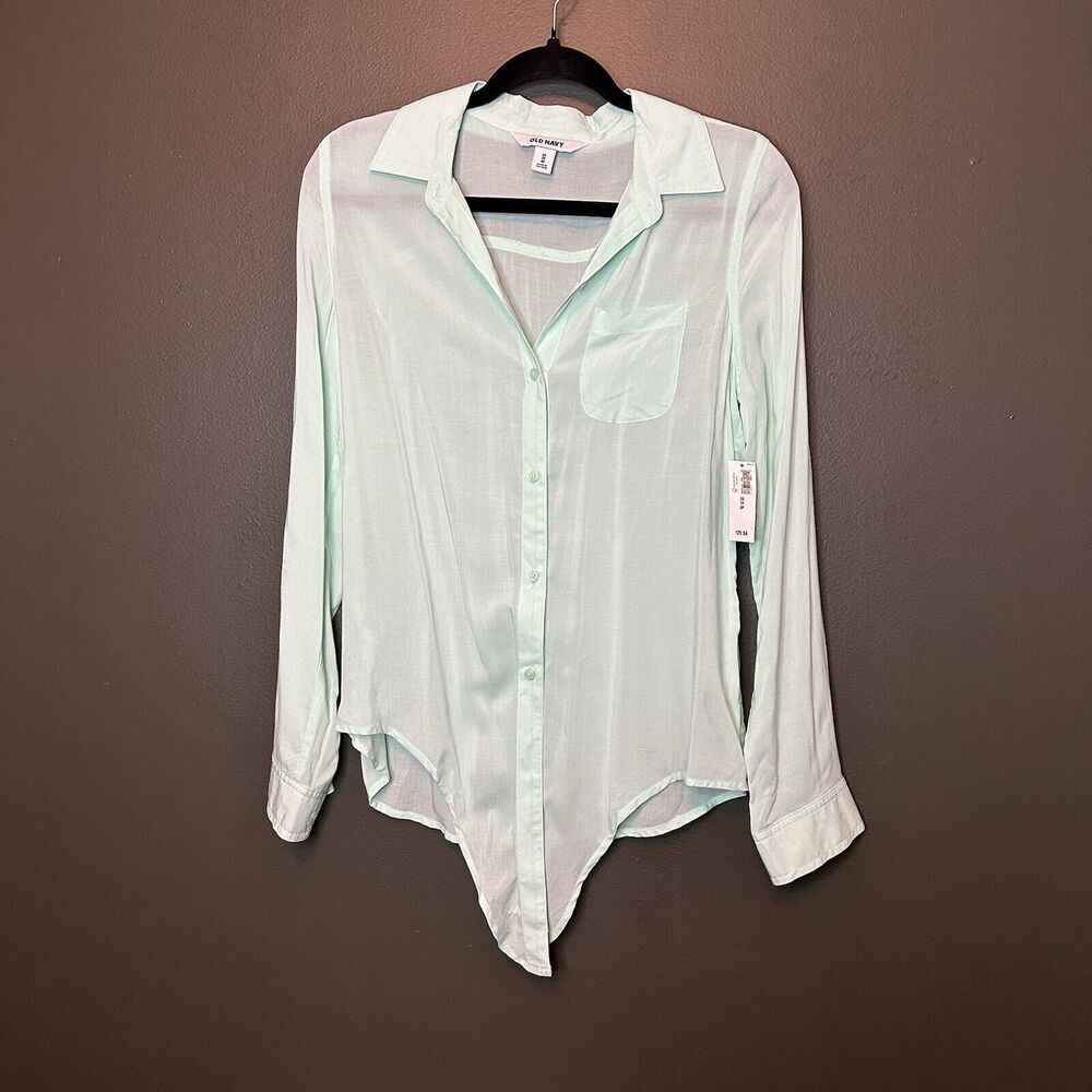 NWT Old Navy Mint‎ Green See Through Tie Front Button Up Blouse XS
